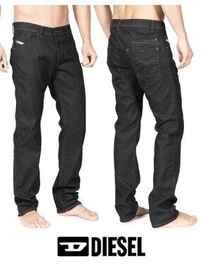 DIESEL DARRON Men's Regular Slim-Tapered Black Stretch Jeans Pants W 38